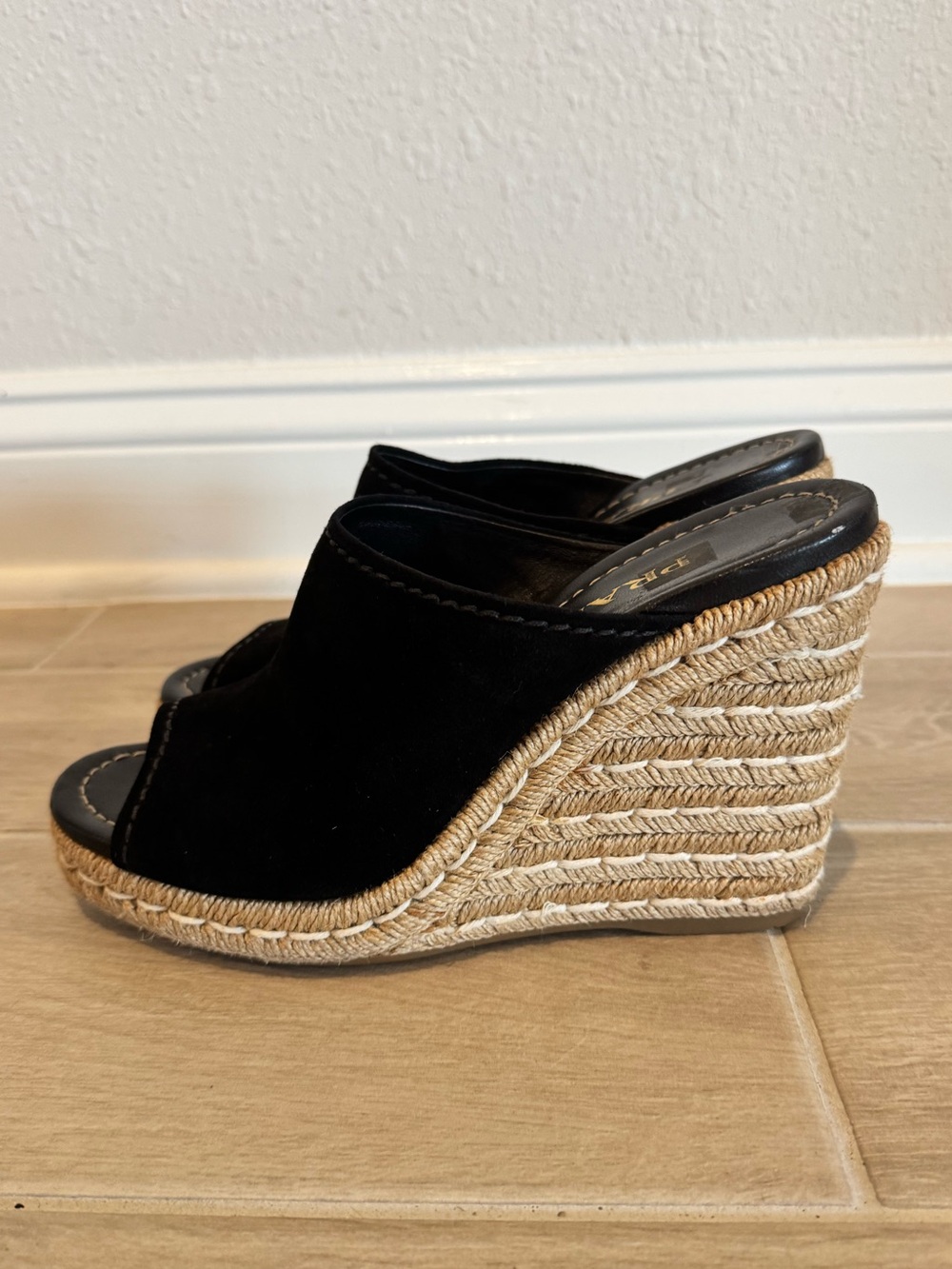 Prada Black Suede Espadrilles Wedges Mules with Braided Platform 39 - Picture 1 of 6
